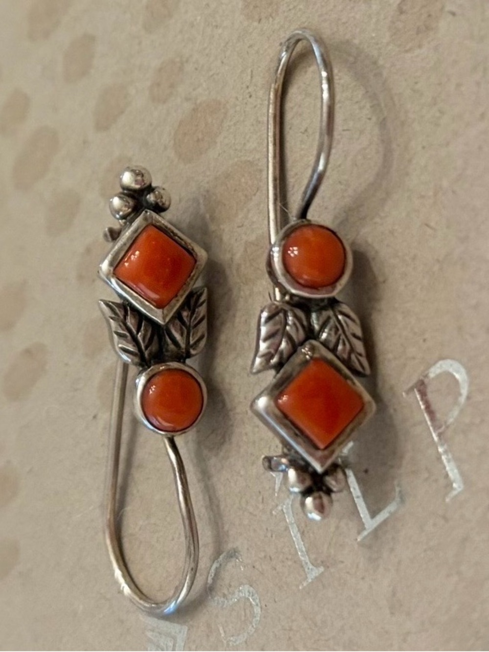 Rare Vintage Silpada Sterling Silver Red Coral Stone Earrings W0885